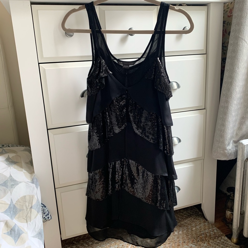 Armani Exchange silk ruffle sequins dress